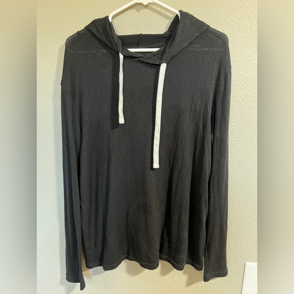Zyia Black Boyfriend Hooded Pullover Sweater with Contrast Drawcord